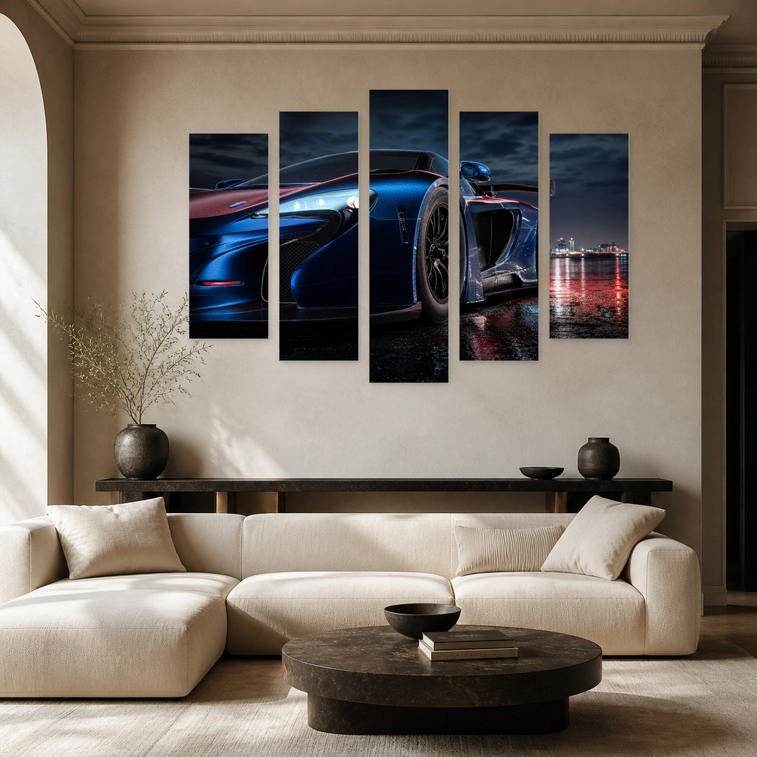Electric Car at Night — five-panel wall art in frontal interior | 5wallart 54419 M3