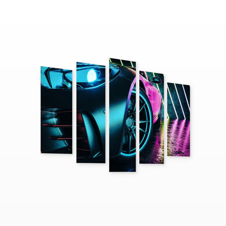 Modern Car at Night — five-panel wall art on white background in perspective | 5wallart 54425 M1