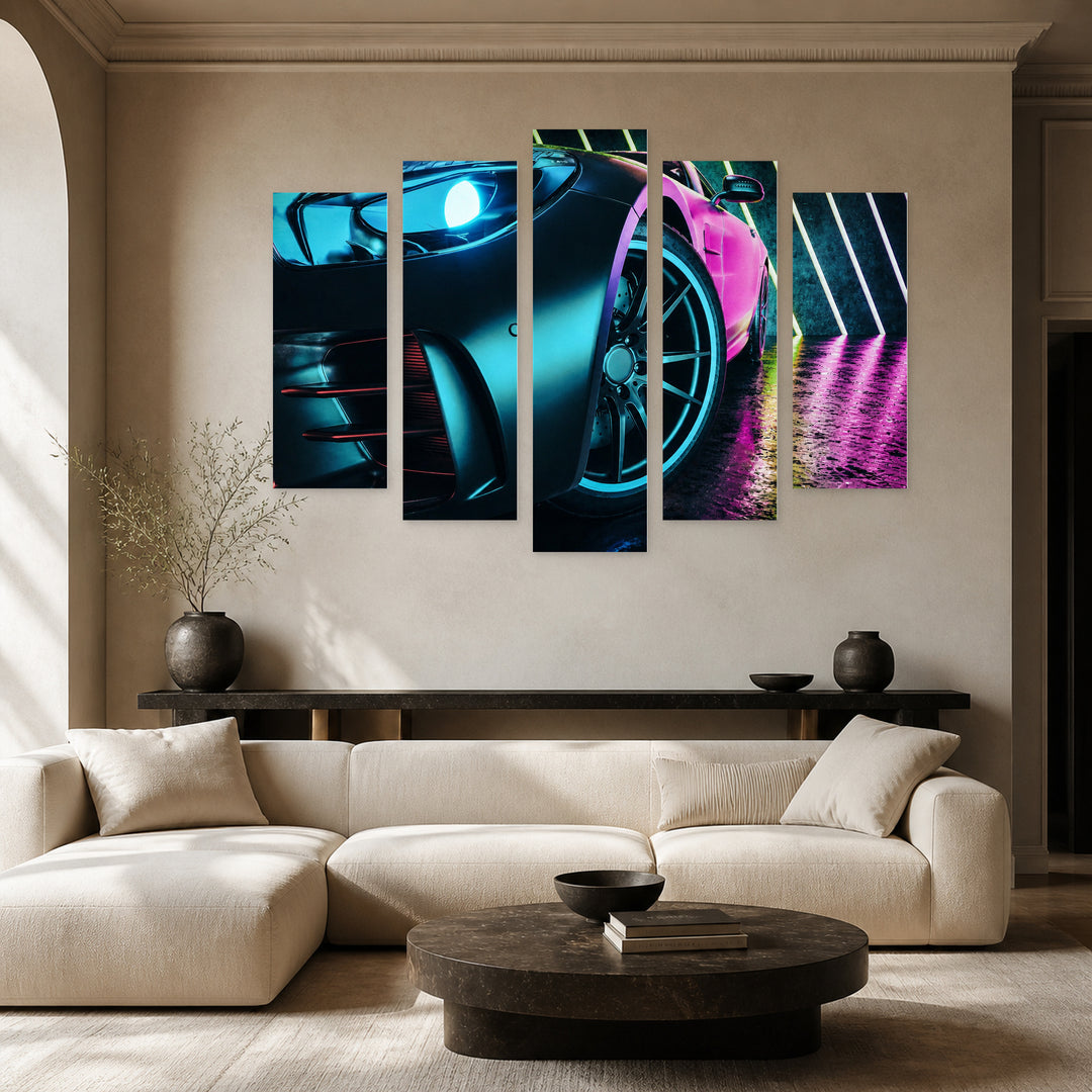 Modern Car at Night — five-panel wall art in frontal interior | 5wallart 54425 M3