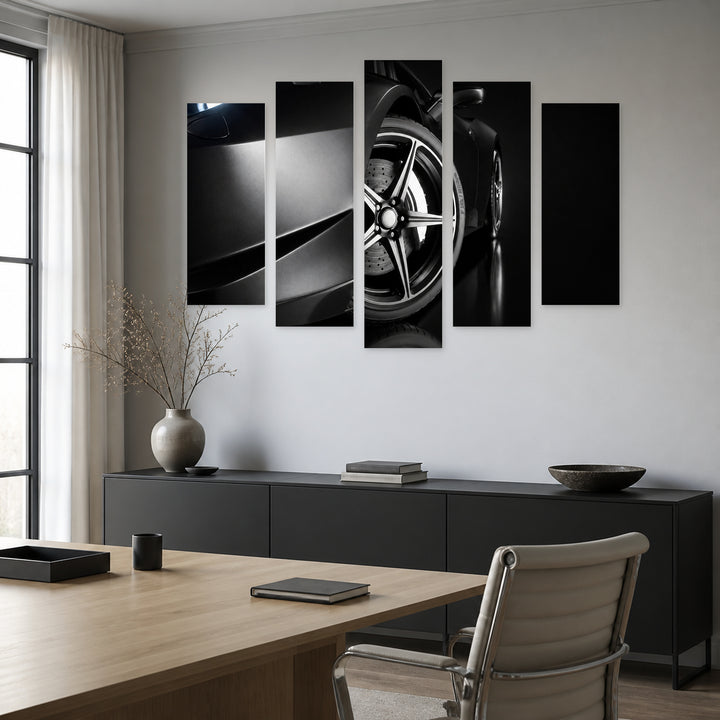 Black Sports Car with Dramatic Contrast III — five-panel wall art in frontal interior | 5wallart 54428 M3