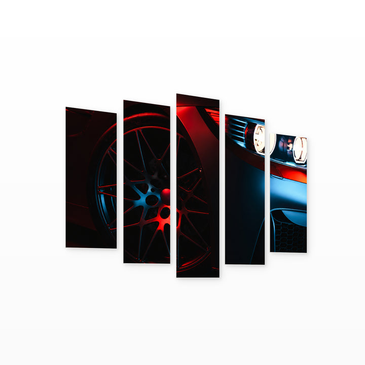 Modern Car with Geometric Rhythm — five-panel wall art on white background in perspective | 5wallart 54429 M1