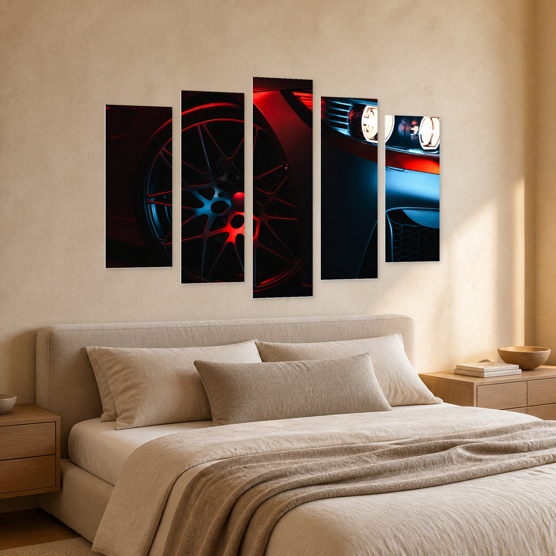 Modern Car with Geometric Rhythm — five-panel wall art in perspective interior | 5wallart 54429 M2