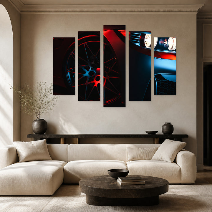 Modern Car with Geometric Rhythm — five-panel wall art in frontal interior | 5wallart 54429 M3