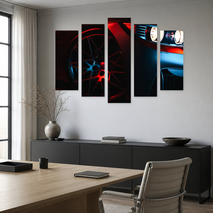 Modern Car with Geometric Rhythm — five-panel wall art in alternate frontal interior | 5wallart 54429 M4