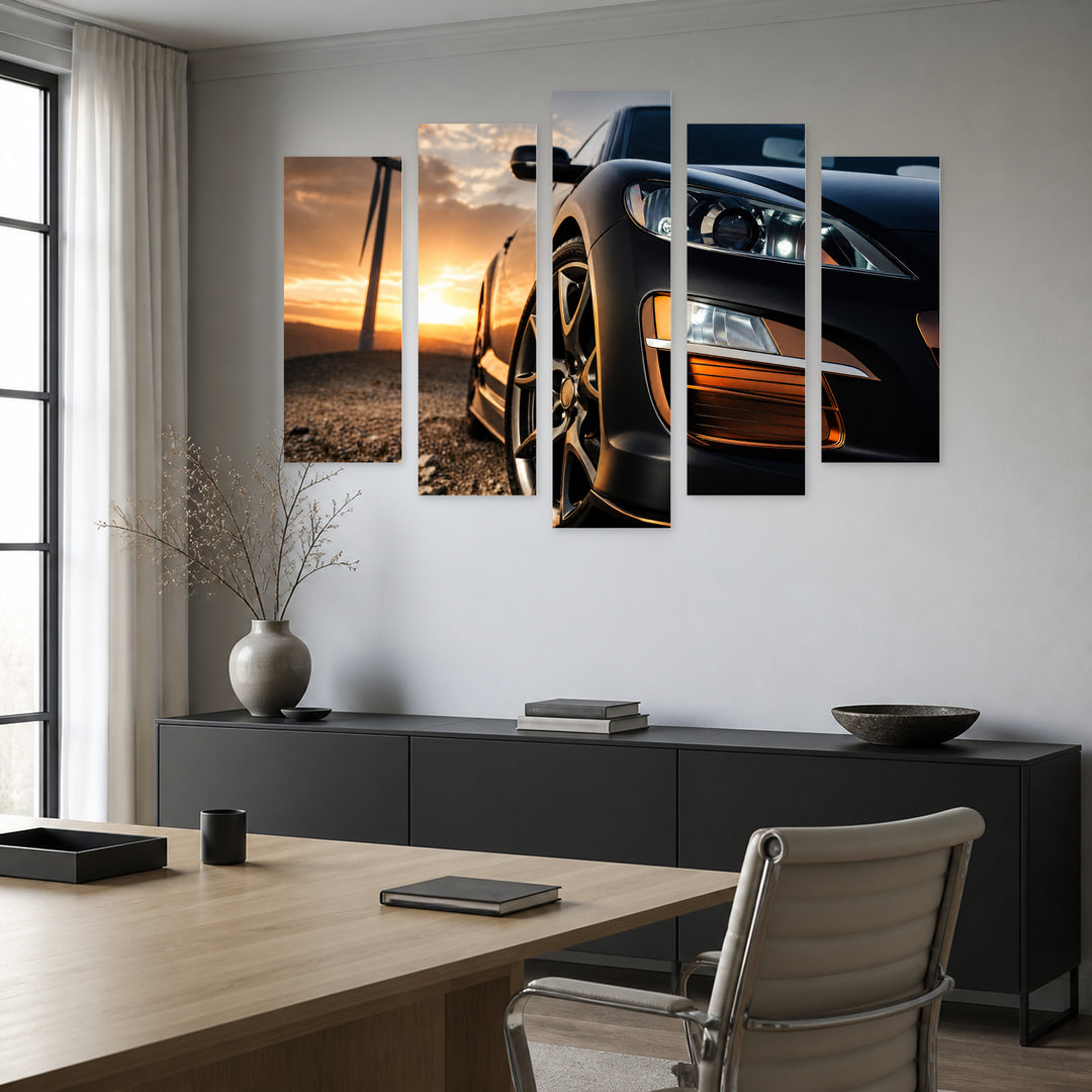 Luxury Car with Dramatic Contrast — five-panel wall art in alternate frontal interior | 5wallart 54431 M4