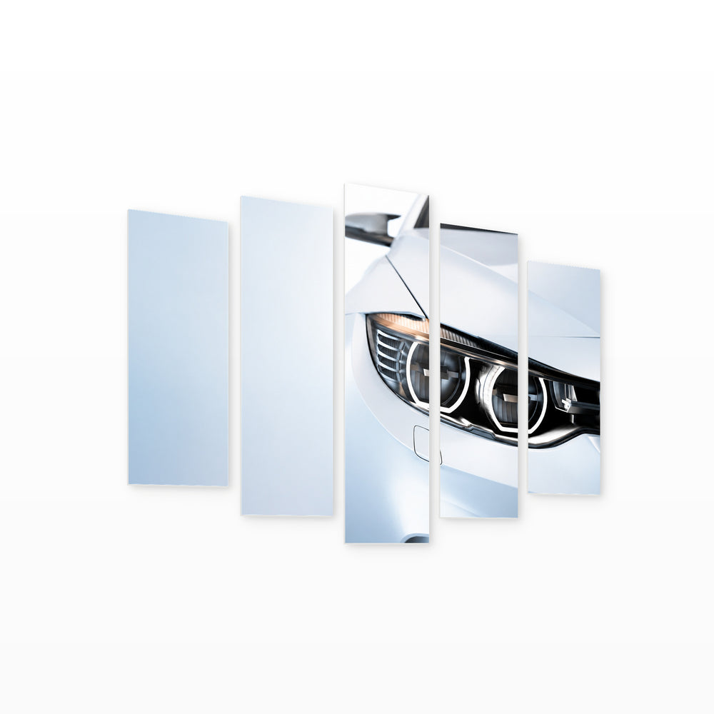 White Sports Car in Winter — five-panel wall art on white background in perspective | 5wallart 54432 M1