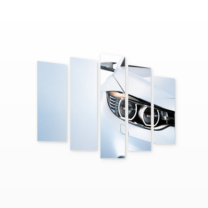 White Sports Car in Winter — five-panel wall art on white background in perspective | 5wallart 54432 M1