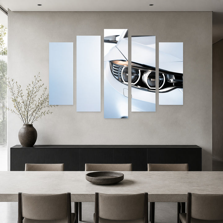 White Sports Car in Winter — five-panel wall art in frontal interior | 5wallart 54432 M3