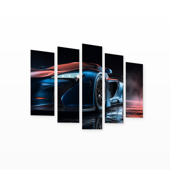 Supercar with Electric Power at Night — five-panel wall art on white background in perspective | 5wallart 54433 M1