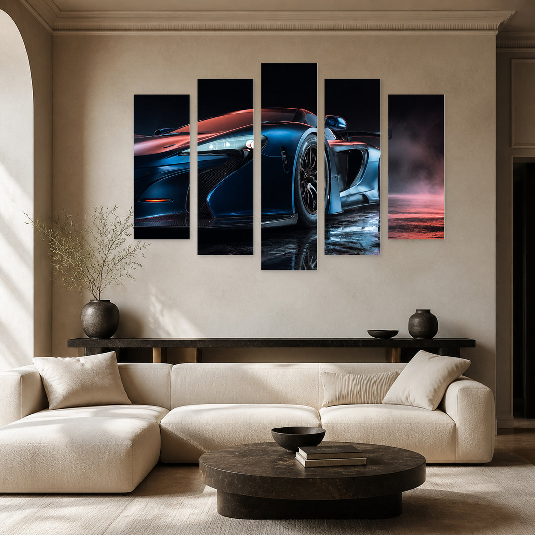 Supercar with Electric Power at Night — five-panel wall art in frontal interior | 5wallart 54433 M3