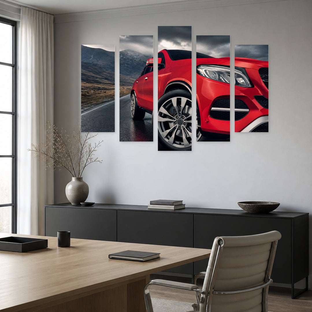 Red Sports Car with Dramatic Contrast — five-panel wall art in alternate frontal interior | 5wallart 54435 M4