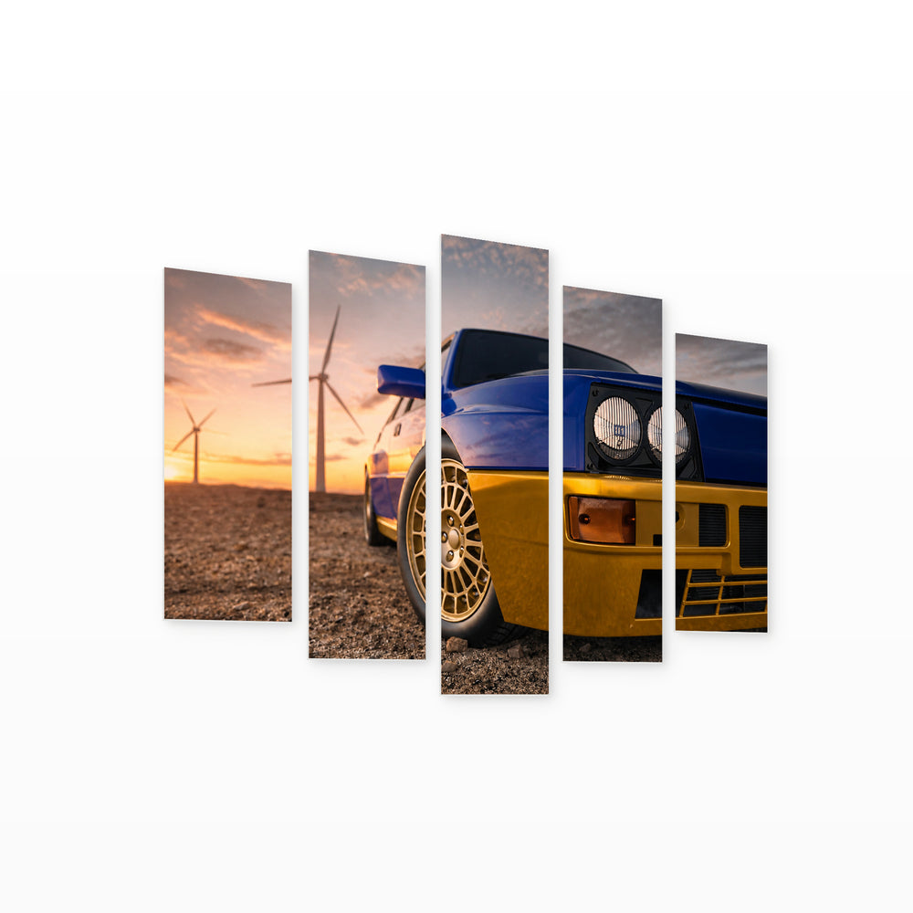 Sports Car in Blue and Gold — five-panel wall art on white background in perspective | 5wallart 54437 M1
