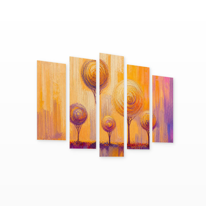 Landscape at Golden Sunset — five-panel wall art on white background in perspective | 5wallart 54439 M1