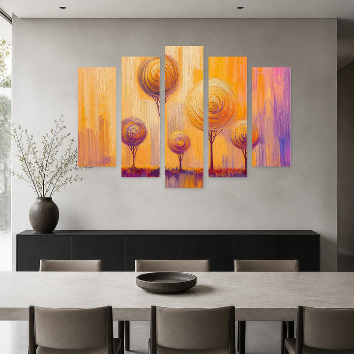 Landscape at Golden Sunset — five-panel wall art in alternate frontal interior | 5wallart 54439 M4