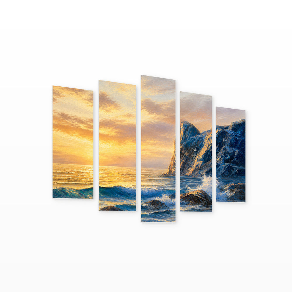Original in Blue and Gold — five-panel wall art on white background in perspective | 5wallart 54440 M1