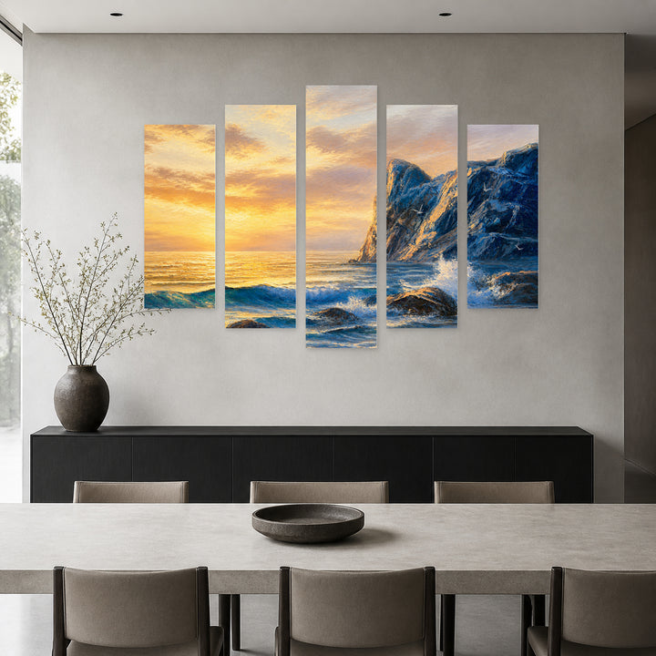 Original in Blue and Gold — five-panel wall art in frontal interior | 5wallart 54440 M3
