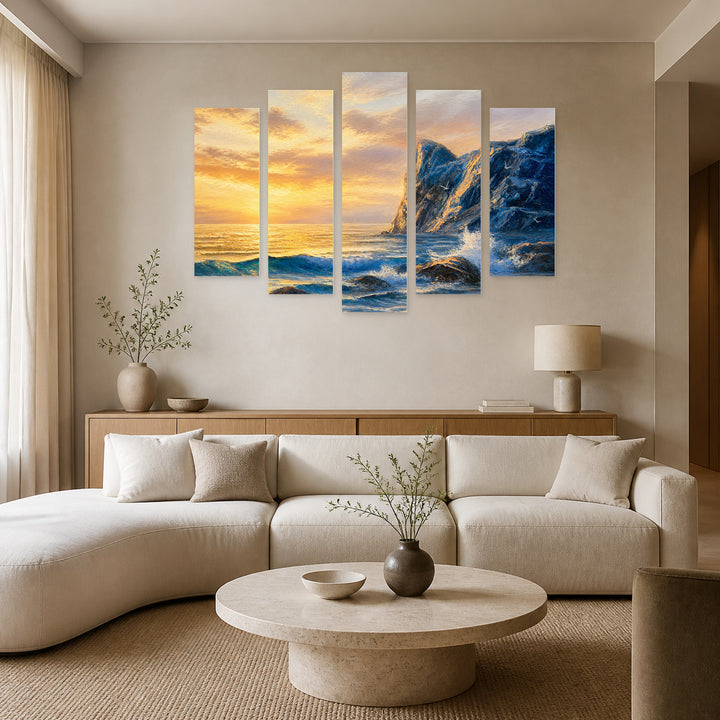Original in Blue and Gold — five-panel wall art in alternate frontal interior | 5wallart 54440 M4