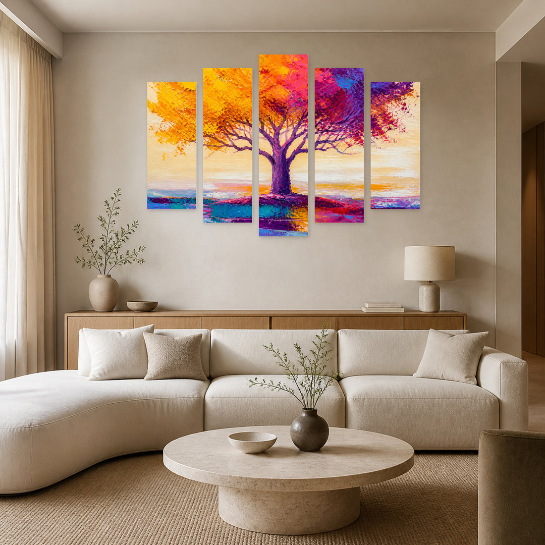 Landscape in Serene Light — five-panel wall art in frontal interior | 5wallart 54441 M3