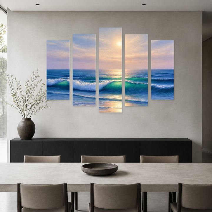 Of the Sea with Dreamlike Atmosphere — five-panel wall art in frontal interior | 5wallart 54450 M3