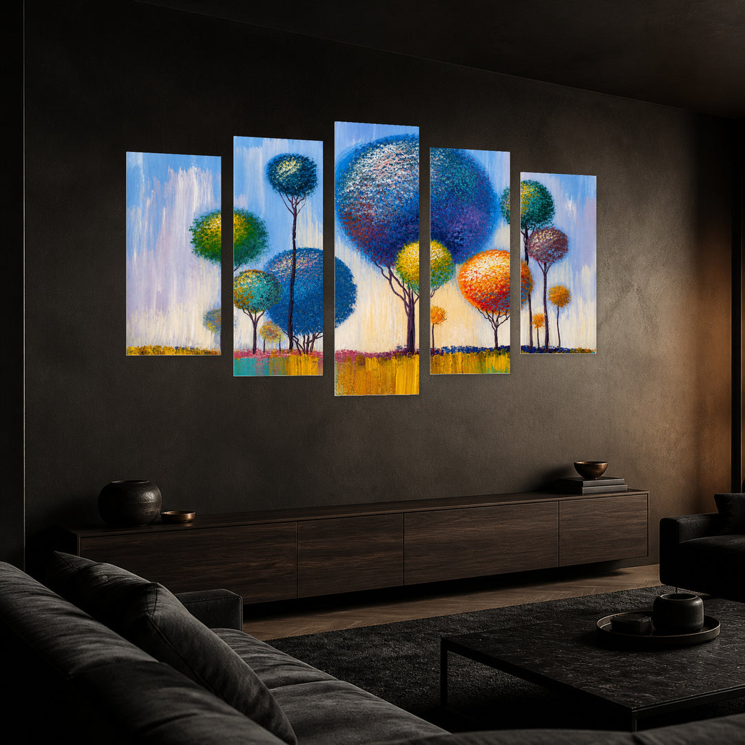 Landscape with Dreamlike Atmosphere — five-panel wall art in perspective interior | 5wallart 54465 M2