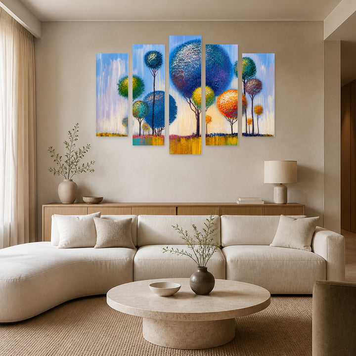 Landscape with Dreamlike Atmosphere — five-panel wall art in frontal interior | 5wallart 54465 M3
