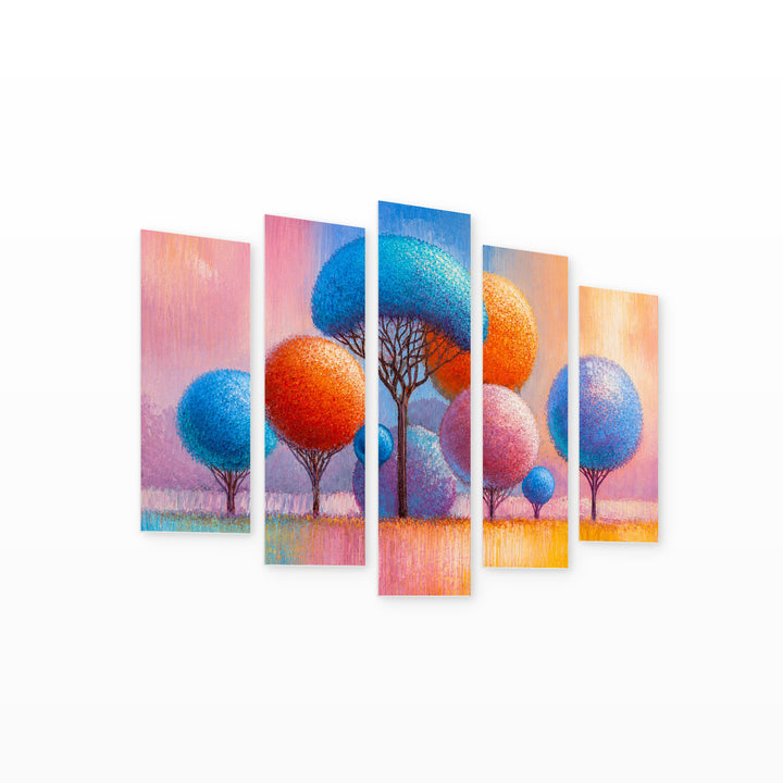 Landscape with Trees with Dreamlike Atmosphere — five-panel wall art on white background in perspective | 5wallart 54467 M1