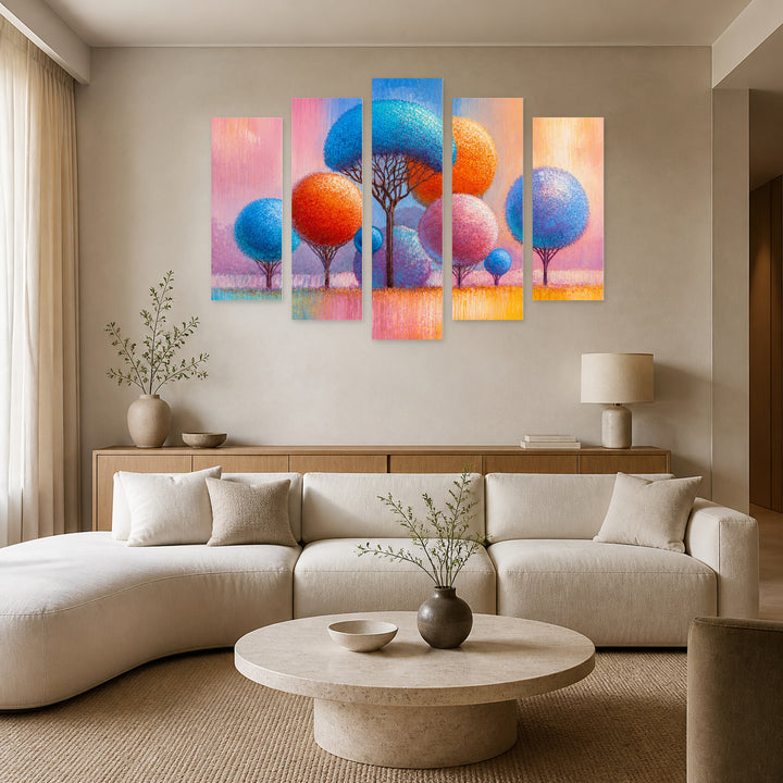 Landscape with Trees with Dreamlike Atmosphere — five-panel wall art in frontal interior | 5wallart 54467 M3