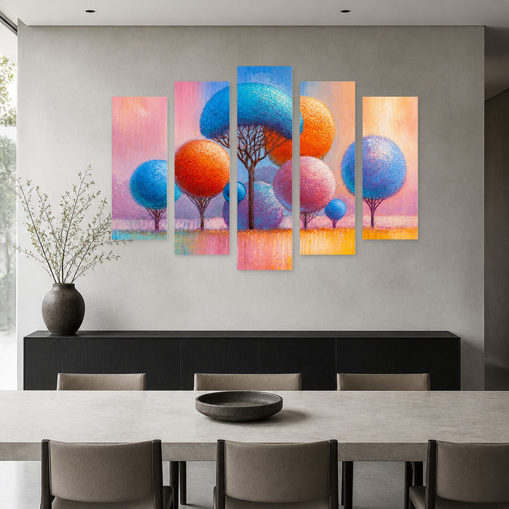 Landscape with Trees with Dreamlike Atmosphere — five-panel wall art in alternate frontal interior | 5wallart 54467 M4