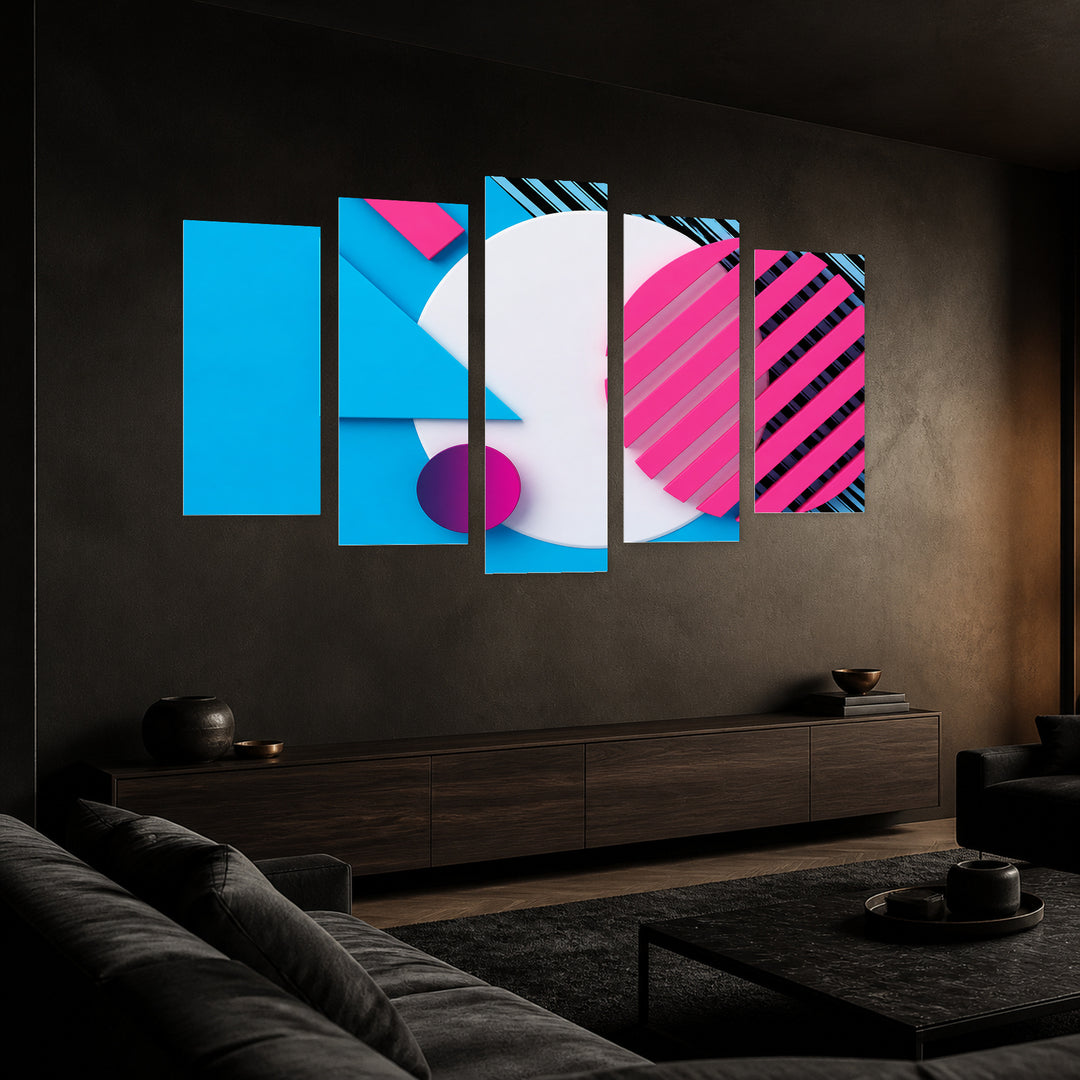 Minimalist Abstract Background with Geometric Rhythm — five-panel wall art in perspective interior | 5wallart 54471 M2