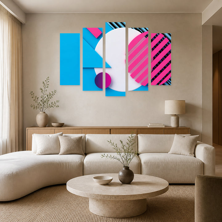 Minimalist Abstract Background with Geometric Rhythm — five-panel wall art in frontal interior | 5wallart 54471 M3