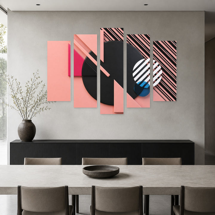Geometric Shapes Modern Composition — five-panel wall art in frontal interior | 5wallart 54472 M3
