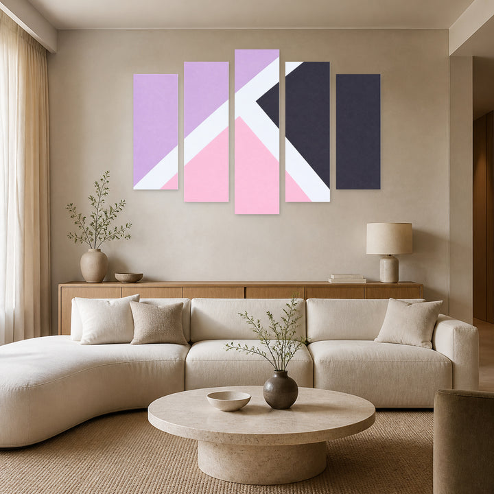 Minimalist Modern Background with Geometric Rhythm — five-panel wall art in frontal interior | 5wallart 54473 M3