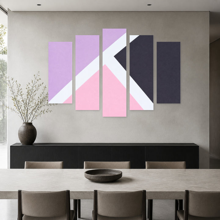 Minimalist Modern Background with Geometric Rhythm — five-panel wall art in alternate frontal interior | 5wallart 54473 M4
