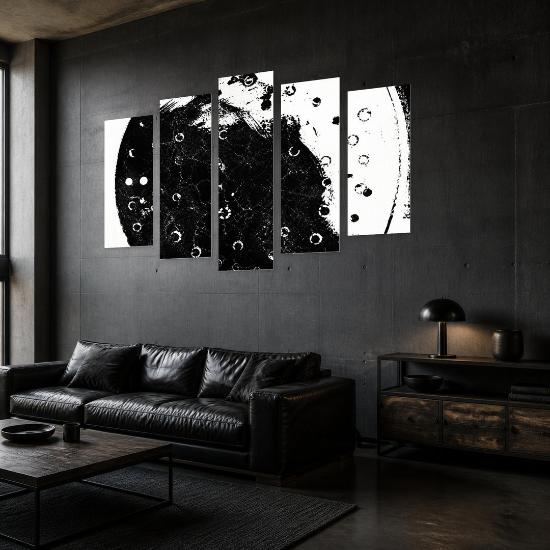 Texture with Scratches and Cracks Modern Composition — five-panel wall art in perspective interior | 5wallart 54474 M2