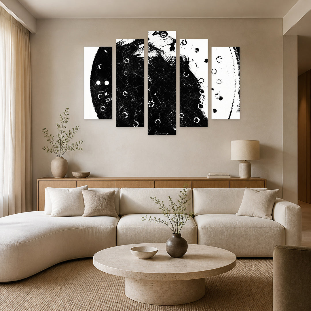 Texture with Scratches and Cracks Modern Composition — five-panel wall art in alternate frontal interior | 5wallart 54474 M4