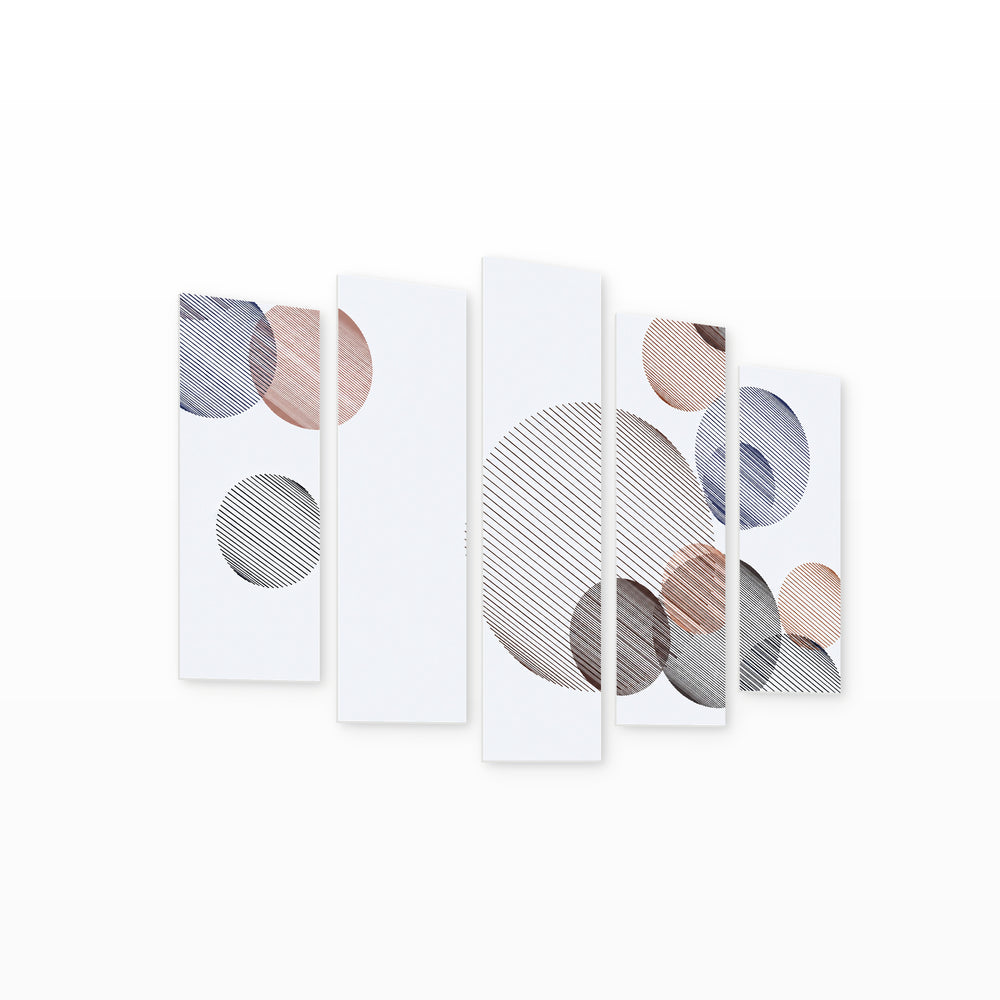 Abstract Background with Random Circles Modern Composition — five-panel wall art on white background in perspective | 5wallart 54476 M1