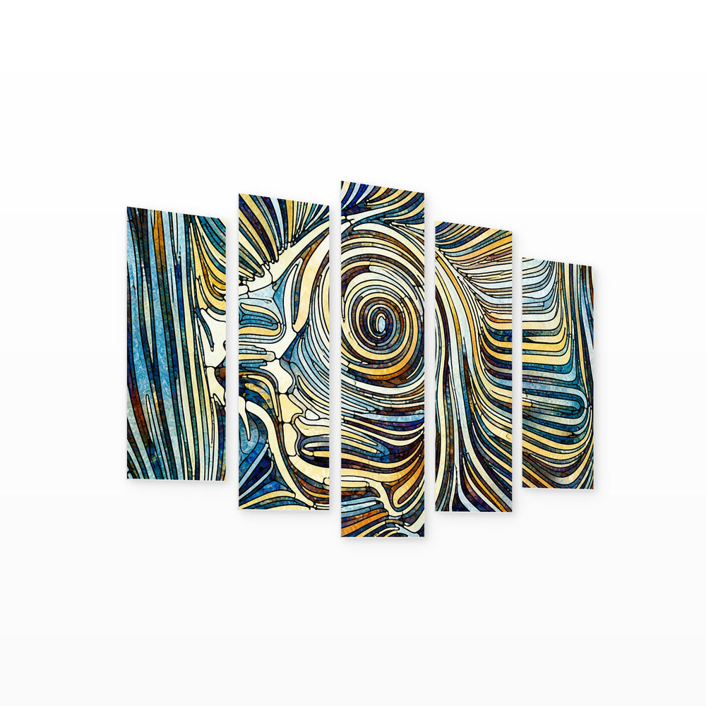 Abstract Faces in Vivid Color — five-panel wall art on white background in perspective | 5wallart 54477 M1