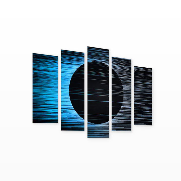 Abstract Background with Horizontal Blue Lines Modern Composition — five-panel wall art on white background in perspective | 5wallart 54478 M1