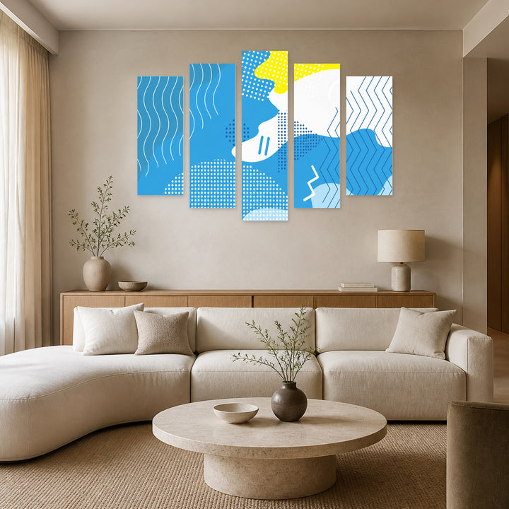 Abstract Design with Dramatic Contrast — five-panel wall art in frontal interior | 5wallart 54481 M3