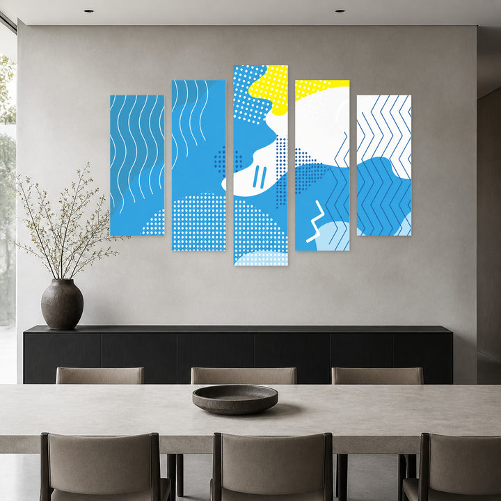 Abstract Design with Dramatic Contrast — five-panel wall art in alternate frontal interior | 5wallart 54481 M4