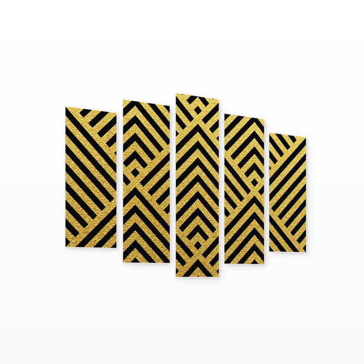 Geometric Golden Pattern in Serene Light — five-panel wall art on white background in perspective | 5wallart 54483 M1
