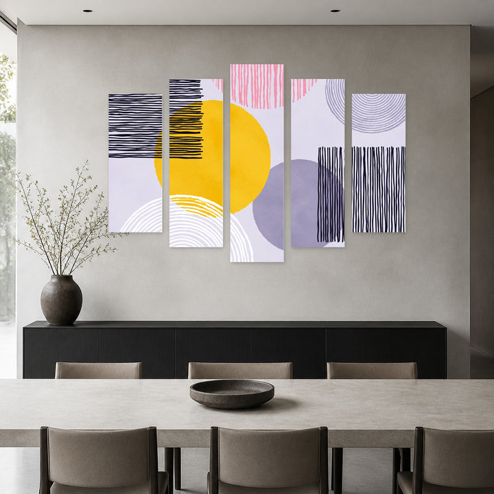 Abstract Mosaic Background Modern Composition — five-panel wall art in frontal interior | 5wallart 54484 M3