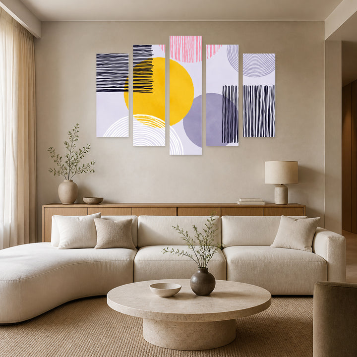 Abstract Mosaic Background Modern Composition — five-panel wall art in alternate frontal interior | 5wallart 54484 M4