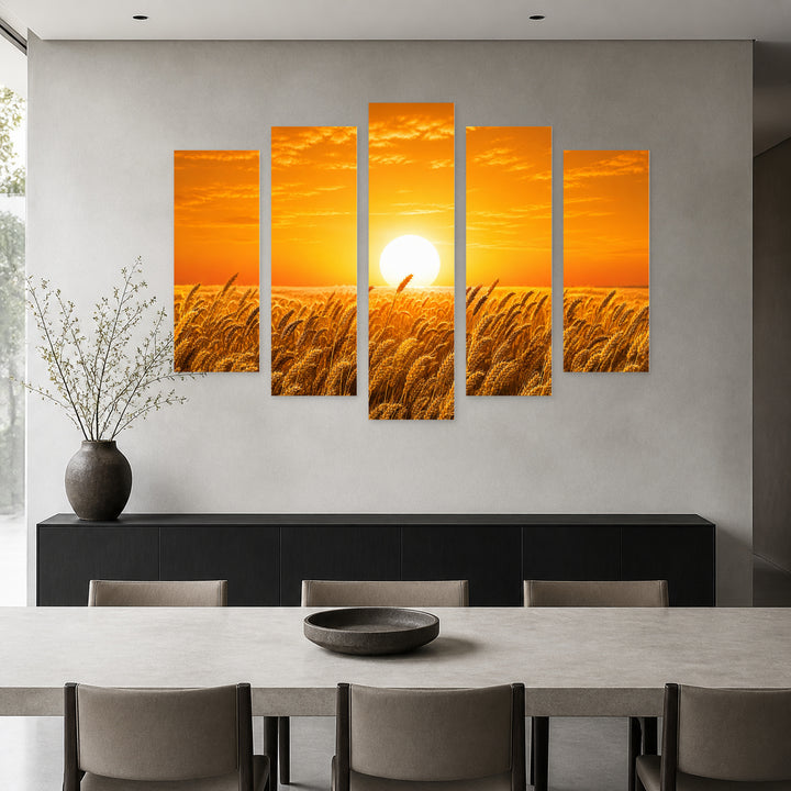 Wheat Field in Serene Light — five-panel wall art in alternate frontal interior | 5wallart 54493 M4