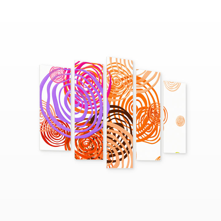 Abstract Illustration with Flowers with Geometric Rhythm — five-panel wall art on white background in perspective | 5wallart 54495 M1