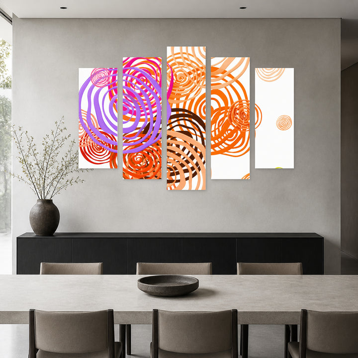 Abstract Illustration with Flowers with Geometric Rhythm — five-panel wall art in alternate frontal interior | 5wallart 54495 M4