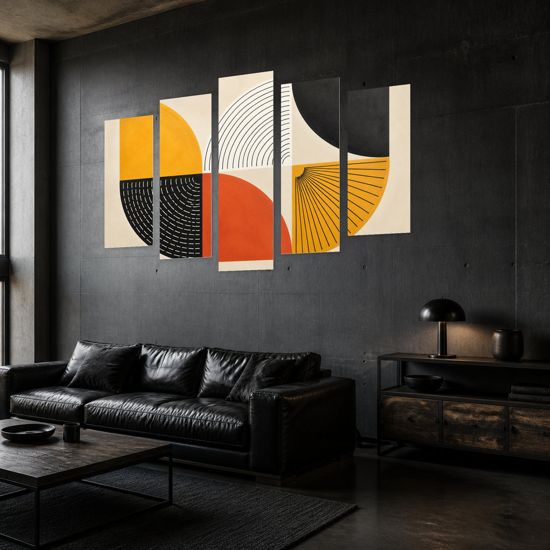 Minimalist Geometric Abstract Design in Serene Light — five-panel wall art in perspective interior | 5wallart 54496 M2