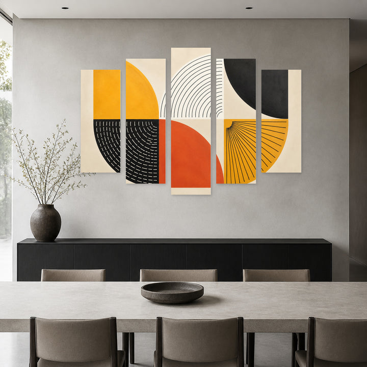 Minimalist Geometric Abstract Design in Serene Light — five-panel wall art in frontal interior | 5wallart 54496 M3