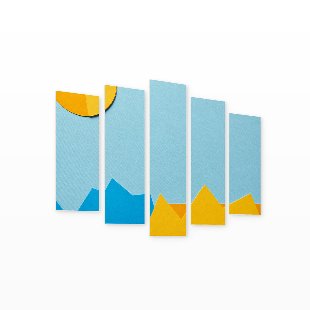 Blue Textured Background with Paper Details Modern Composition — five-panel wall art on white background in perspective | 5wallart 54497 M1