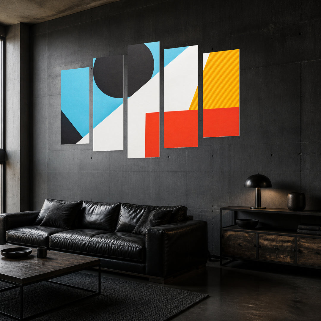 Colorful Abstract Geometric Background Modern Composition — five-panel wall art in perspective interior | 5wallart 54498 M2